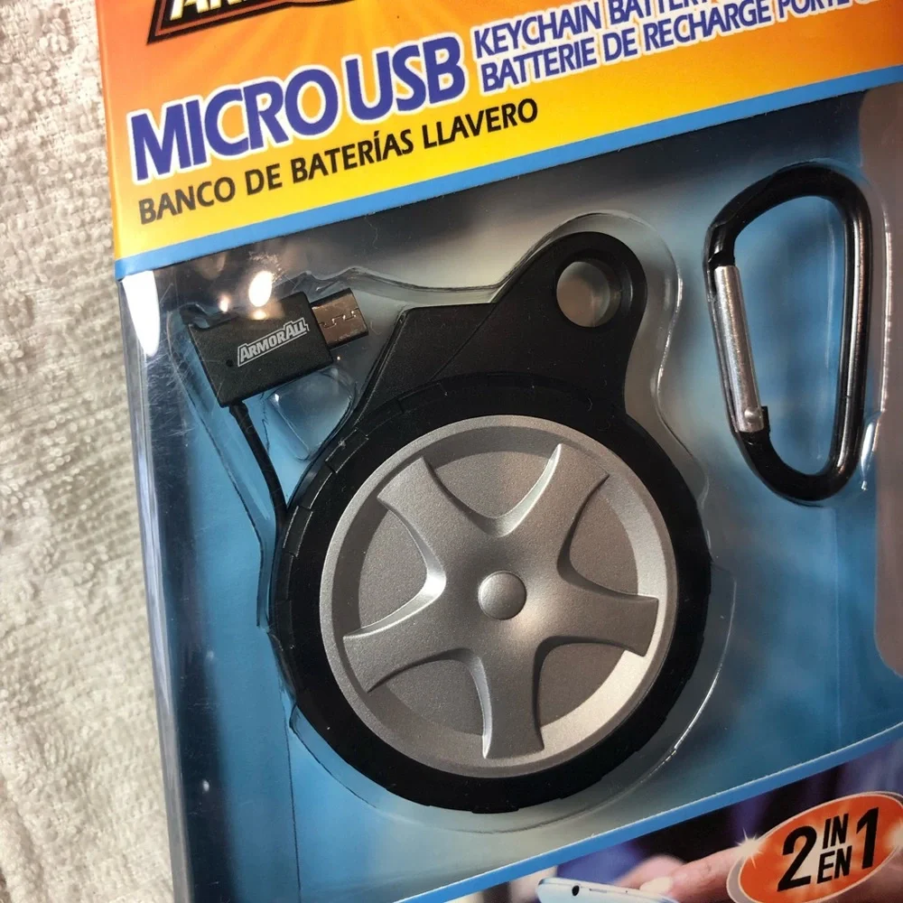 ArmorAll micro USB keychain battery bank with carabiner pocket sized power bank